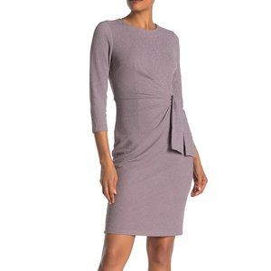 London Times Purple Ruched Tie Front Sheath Dress